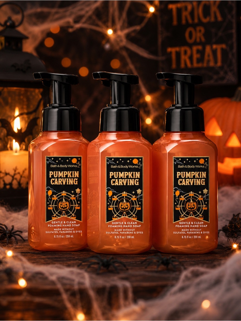 Bath & Body Works Pumpkin Carving Foaming Hand Soap Halloween Lot of 3 NWT